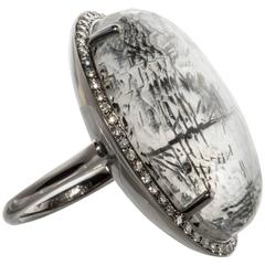 Tourmaline Rutilated Quartz, Mother of Pearl and Diamond Ring