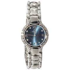 Ebel lady's stainless steel diamond blue dial Baluga wristwatch