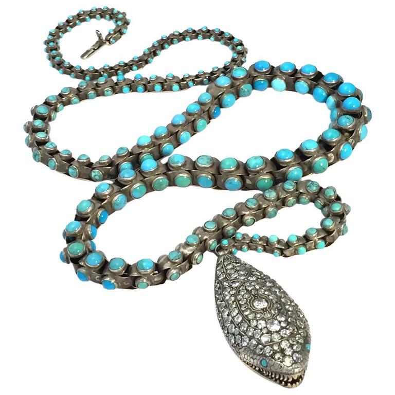 Victorian Turquoise and DIamond Snake Belt/Necklace For Sale at 1stDibs