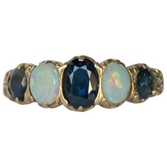 Vintage Sapphire and Opal 9 Carat Gold Five Stone Ring