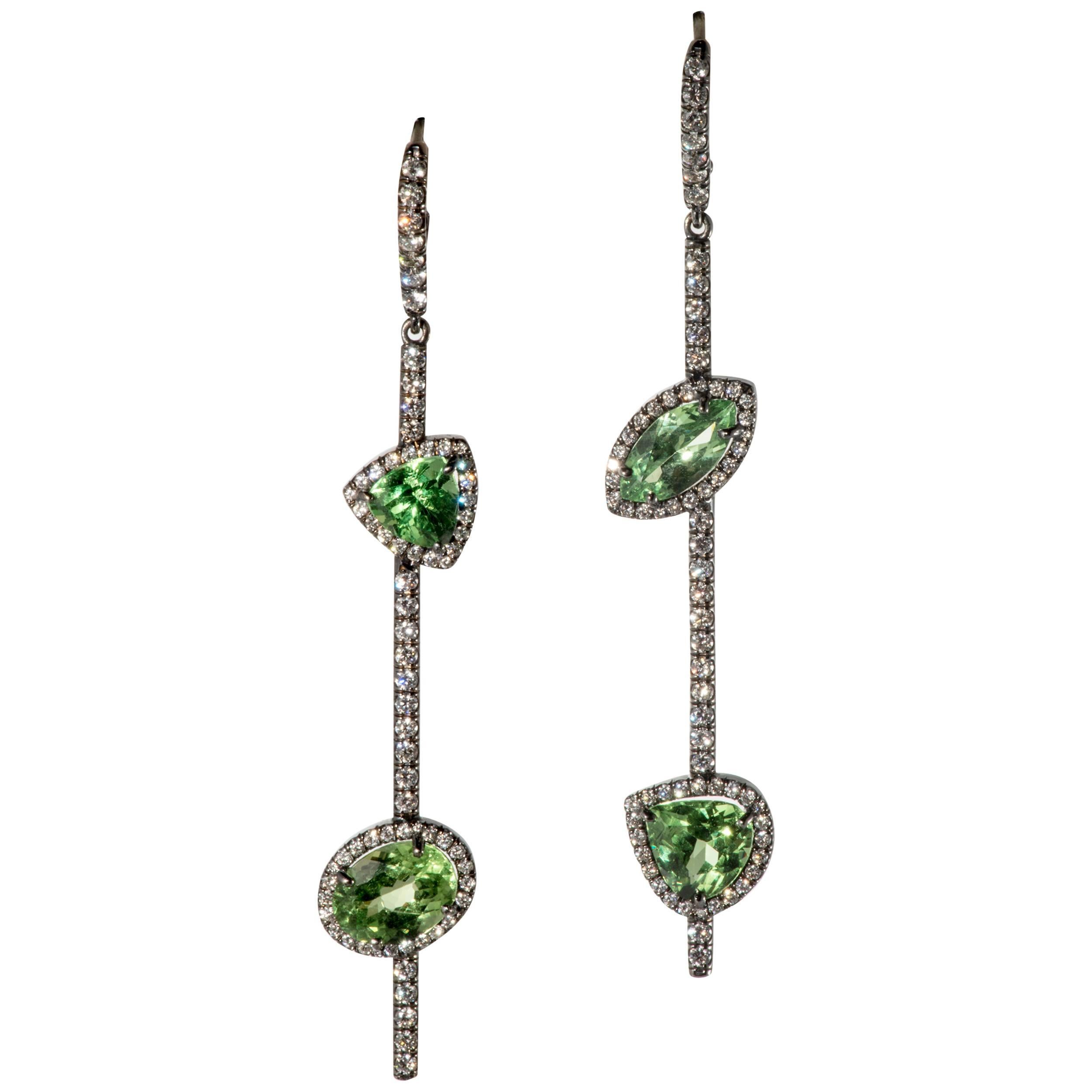 Valentina Kova Diamond and Demantoid Garnet Earrings For Sale