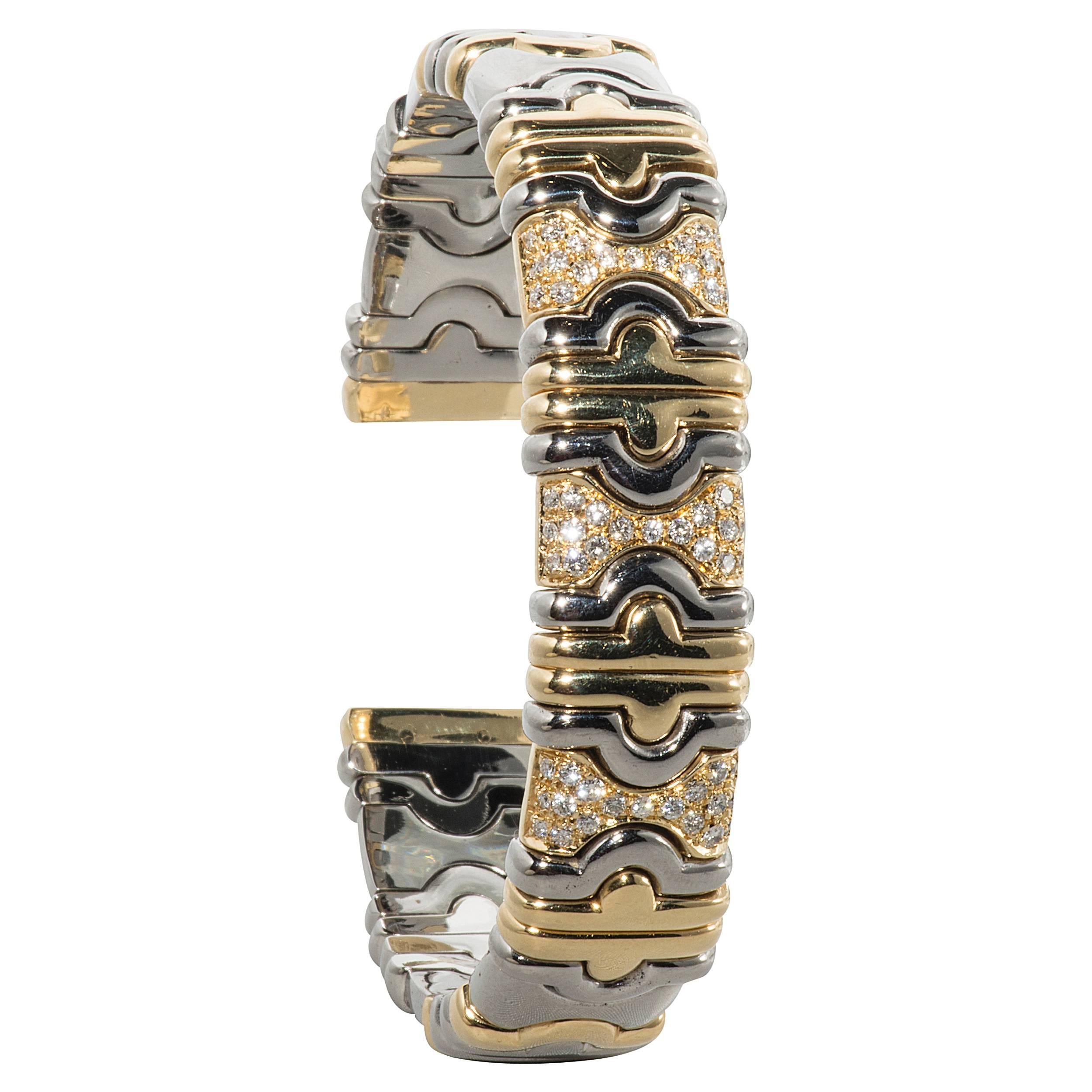 Diamond Gold Stainless Steel Cuff Bracelet For Sale