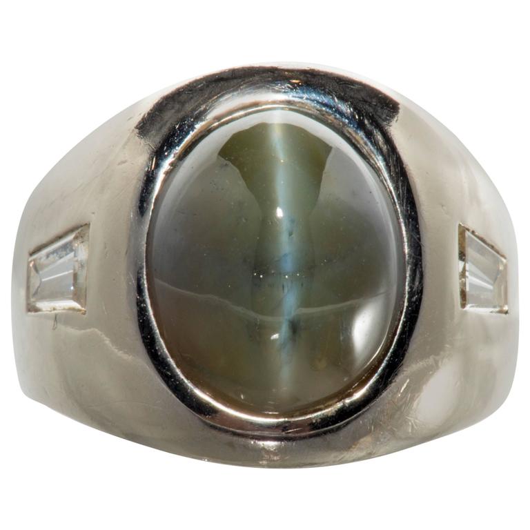 Diamond Platinum Cat's Eye Ring at 1stDibs