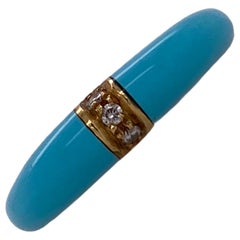Turquoise Diamond 18 Karat Yellow Gold Estate Band Ring 