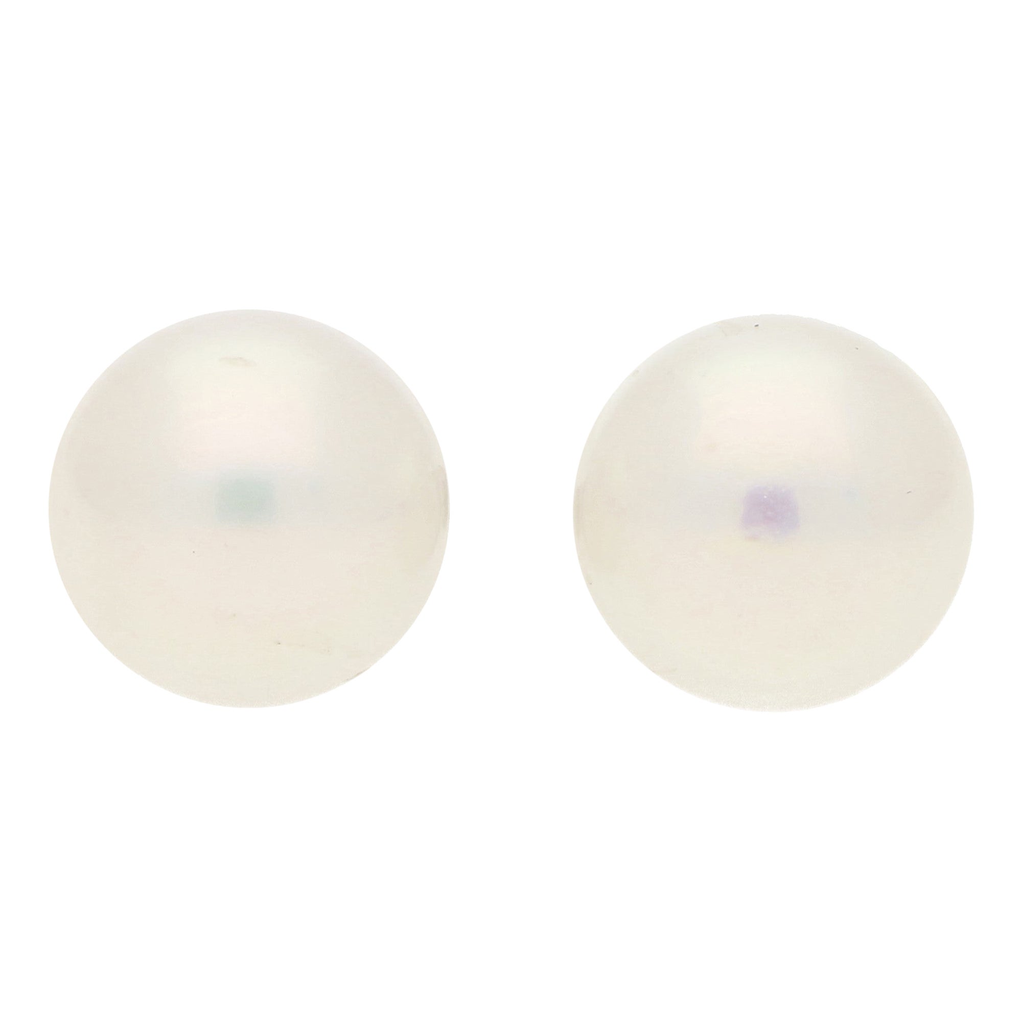Large White Freshwater Pearl Stud Earrings Set in 18k White Gold For Sale