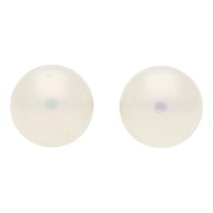 Large White Freshwater Pearl Stud Earrings Set in 18k White Gold