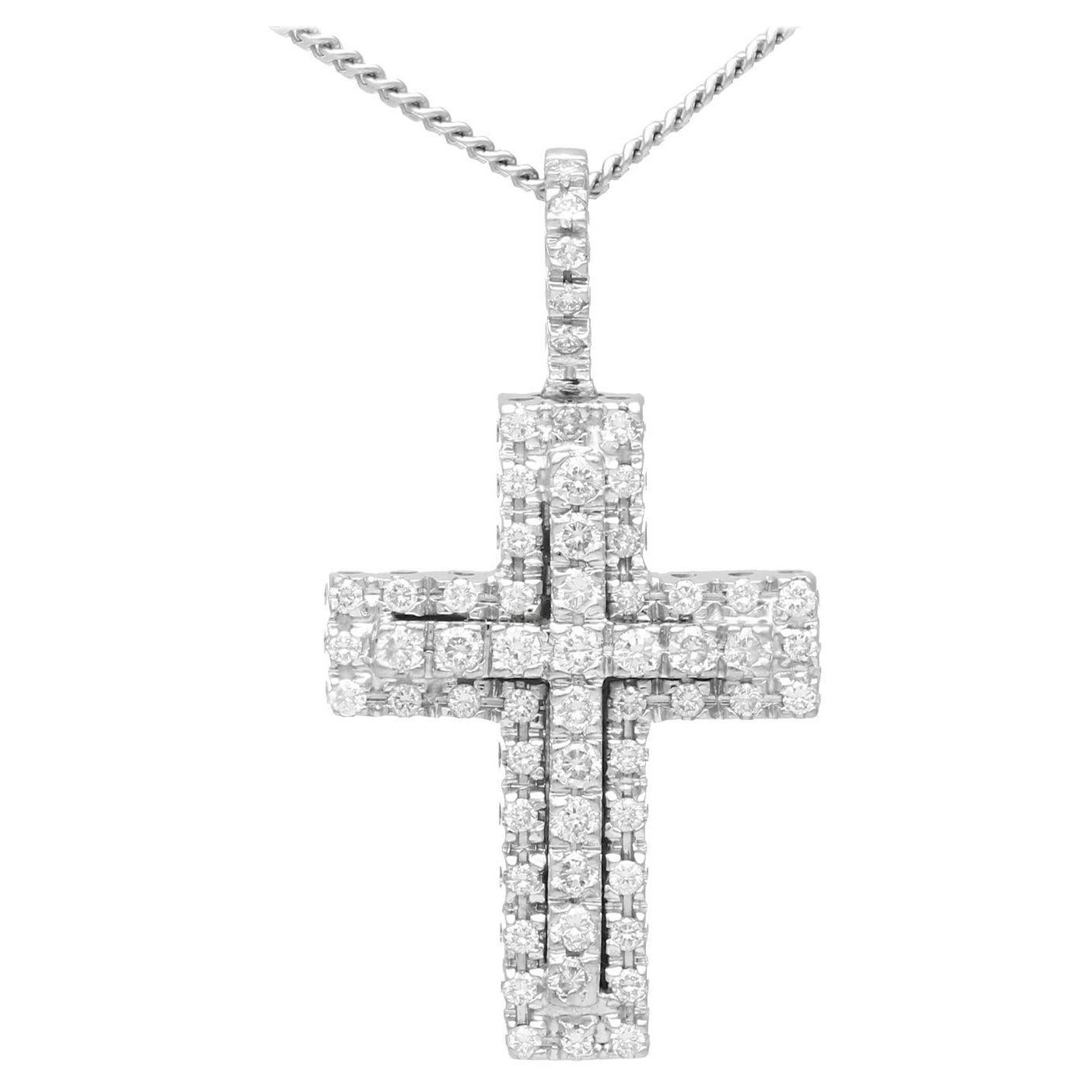 Vintage 1950s Diamond and White Gold Cross Pendant For Sale at 1stDibs