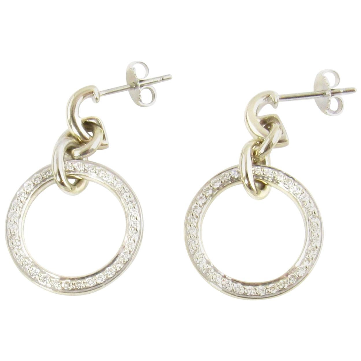 18 Karat White Gold and Diamond Hoop Earrings For Sale