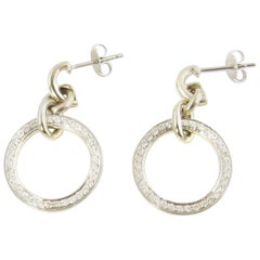 Vintage 18 Karat White Gold and Diamond Hoop Earrings