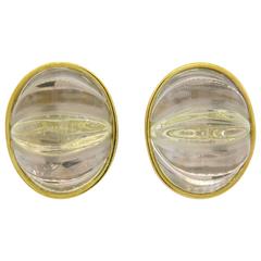 Large Tambetti Carved Crystal Gold Earrings