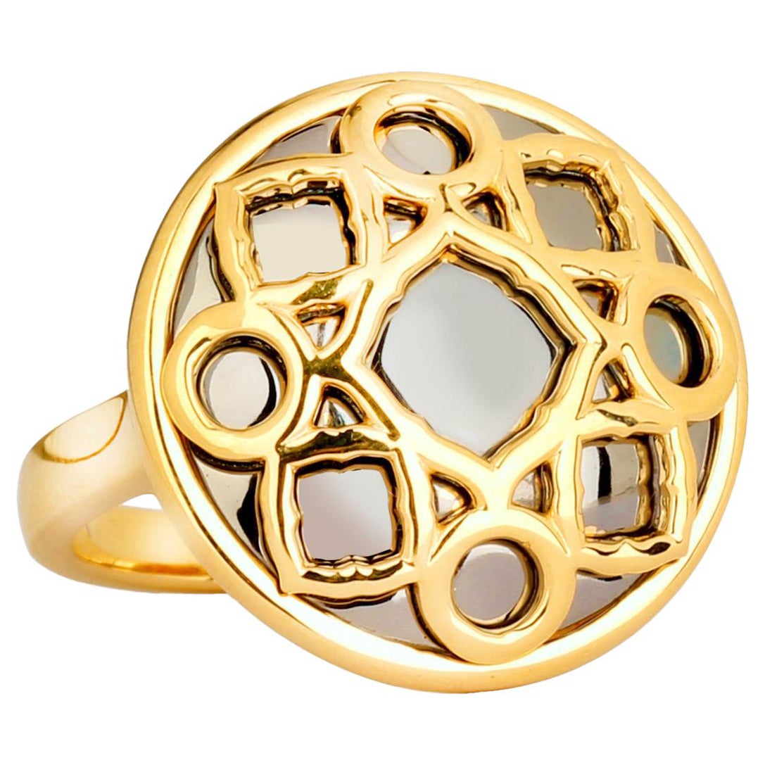 Syna Yellow Gold and Oxidized Silver Big Mogul Ring For Sale