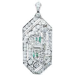 Versatile Art Deco calibre emerald diamond Platinum Brooch Pendant 