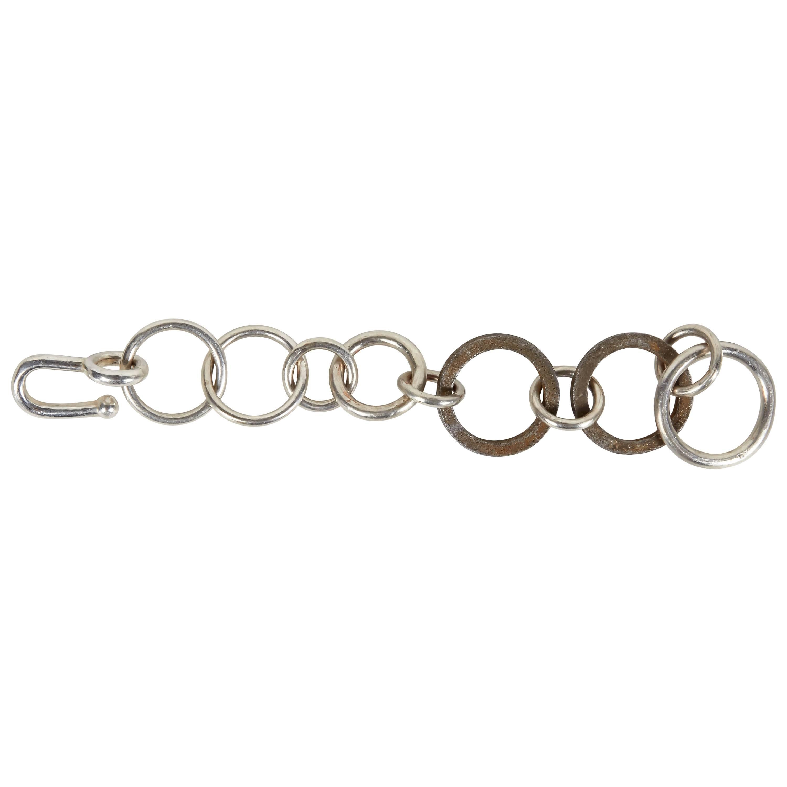 Jean Grisoni Sterling Silver Bracelet with Two Oxydised Silver Links For Sale