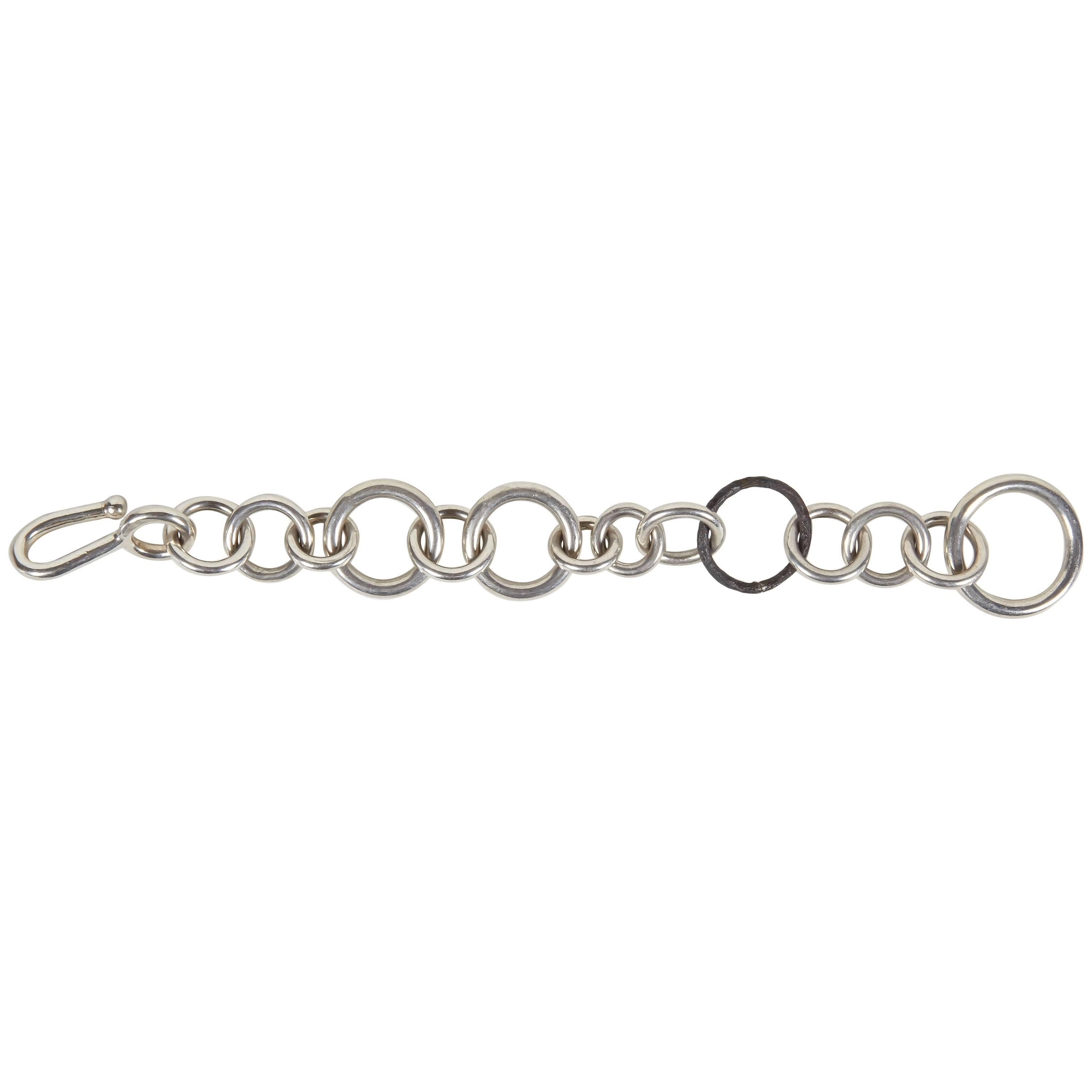 Jean Grisoni Silver Link Bracelet with One Oxydized Steel Link For Sale