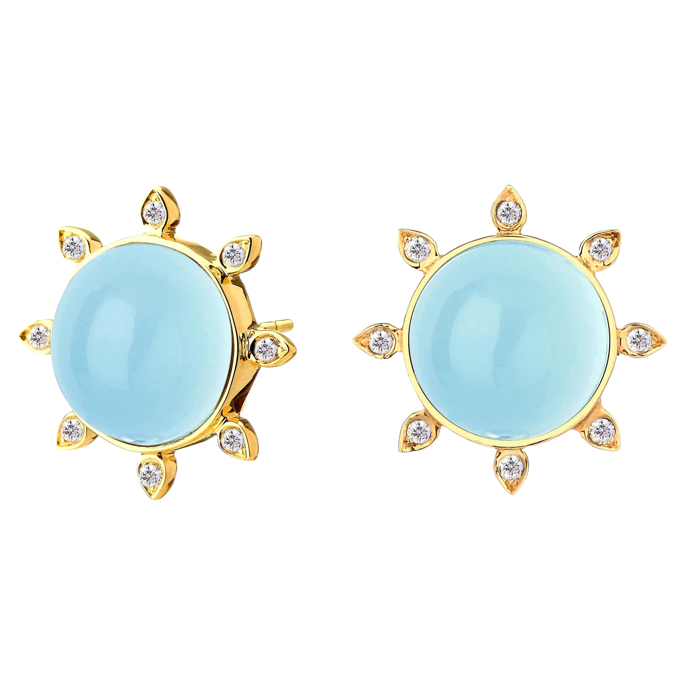 Syna Blue Topaz Yellow Gold Earrings with Diamonds For Sale