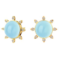 Syna Boucles d'oreilles en or jaune et topaze bleue avec diamants