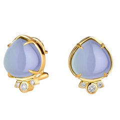 Syna Blue Chalcedony Earrings with Diamonds