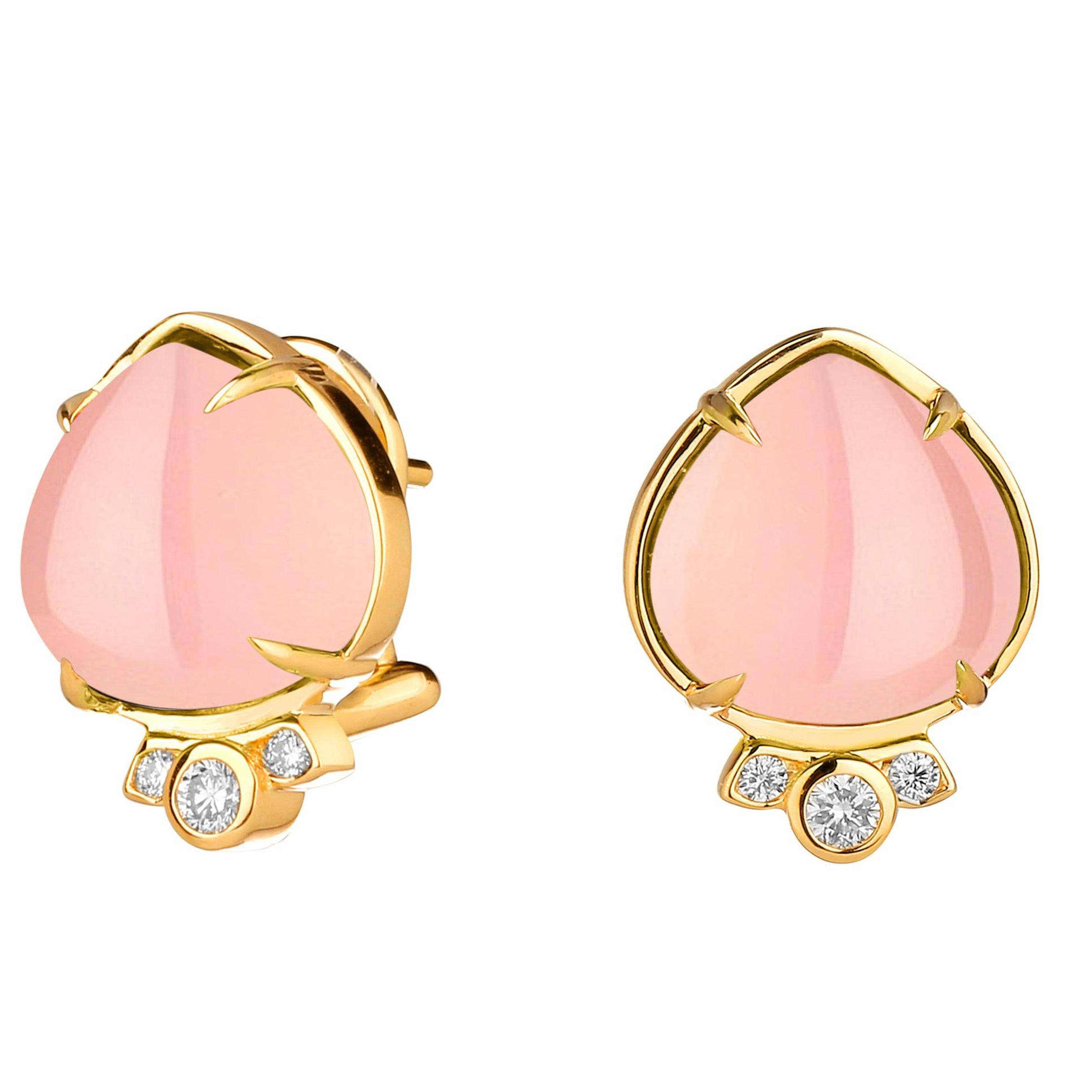 Syna Pink Chalcedony Earrings with Diamonds For Sale