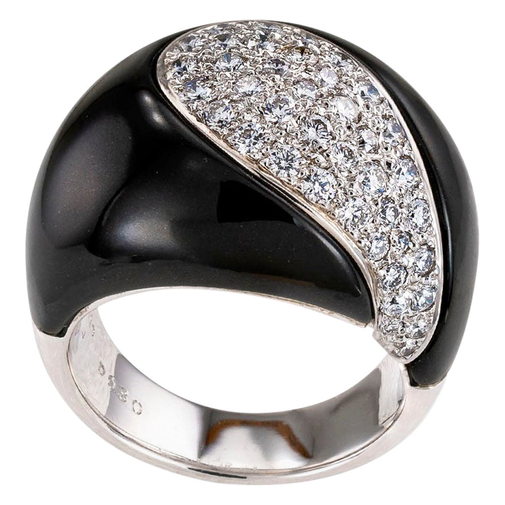 Pretty Diamond Emerald Onyx Diamond Ring at 1stDibs