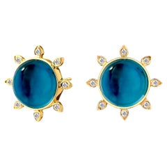 Syna London Blue Topaz Yellow Gold Earrings with Diamonds