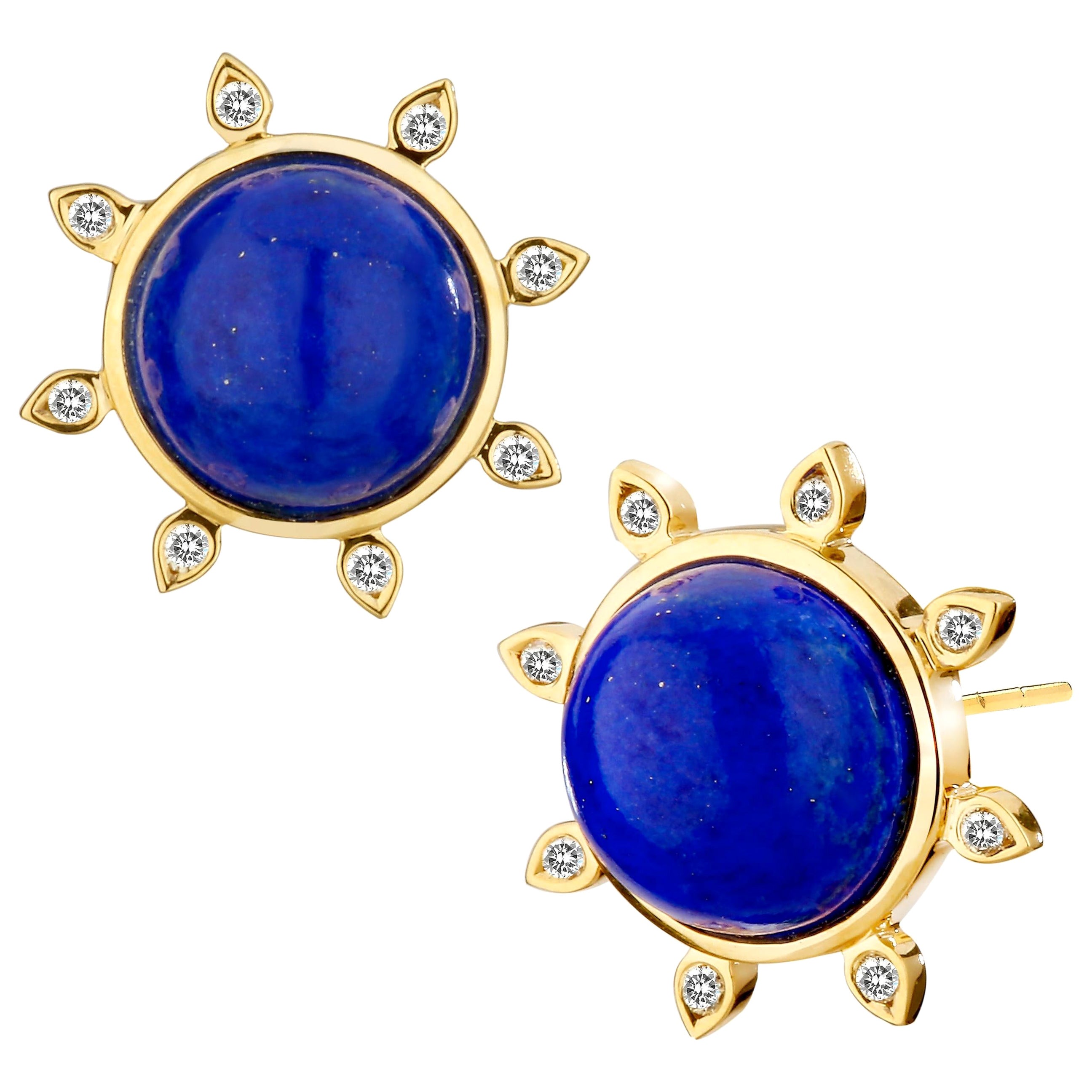 Syna Boucles d'oreilles en or jaune et lapis-lazuli avec diamants