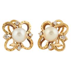 Vintage Diamond and Pearl Horse Shoe Clip Earrings