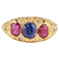 Striking Ruby Sapphire Diamond gold Ring 4