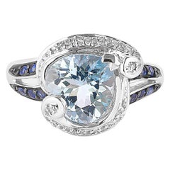 2.1 Carat Aquamarine, Blue Sapphire and Diamond Ring in 14 Karat White Gold