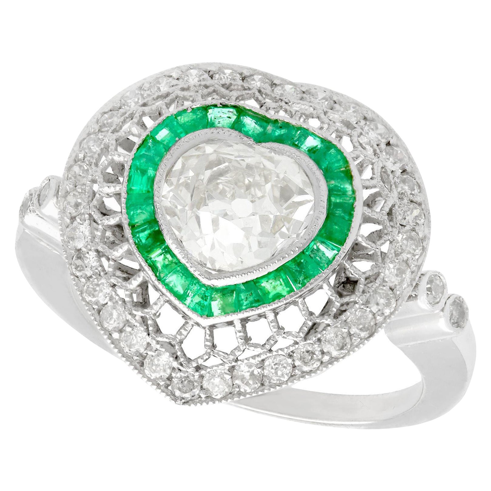 Emerald and 2.62 Carat Diamond Platinum Cocktail Ring For Sale