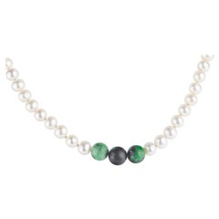 Intini Jewels Freshwater Pearl Jade 18 Karat Yellow Gold Cocktail Necklace