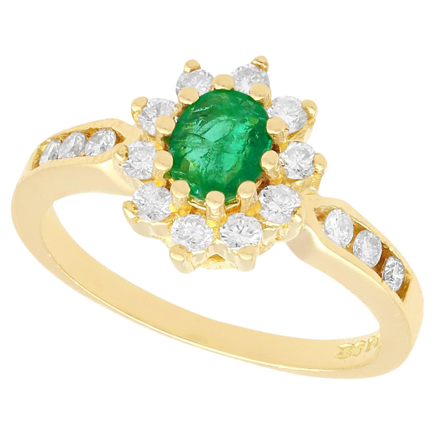 Vintage Emerald and Diamond Yellow Gold Cluster Ring For Sale