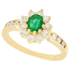 Retro Emerald and Diamond Yellow Gold Cluster Ring