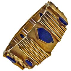 Vintage 1970s Archibald Dumbar Lapis lazuli Gold Bracelet Amsterdam