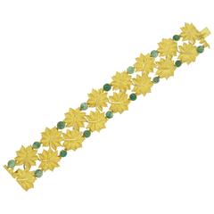 Impressive Buccellati Cabochon Emerald Gold Leaf Bracelet 1