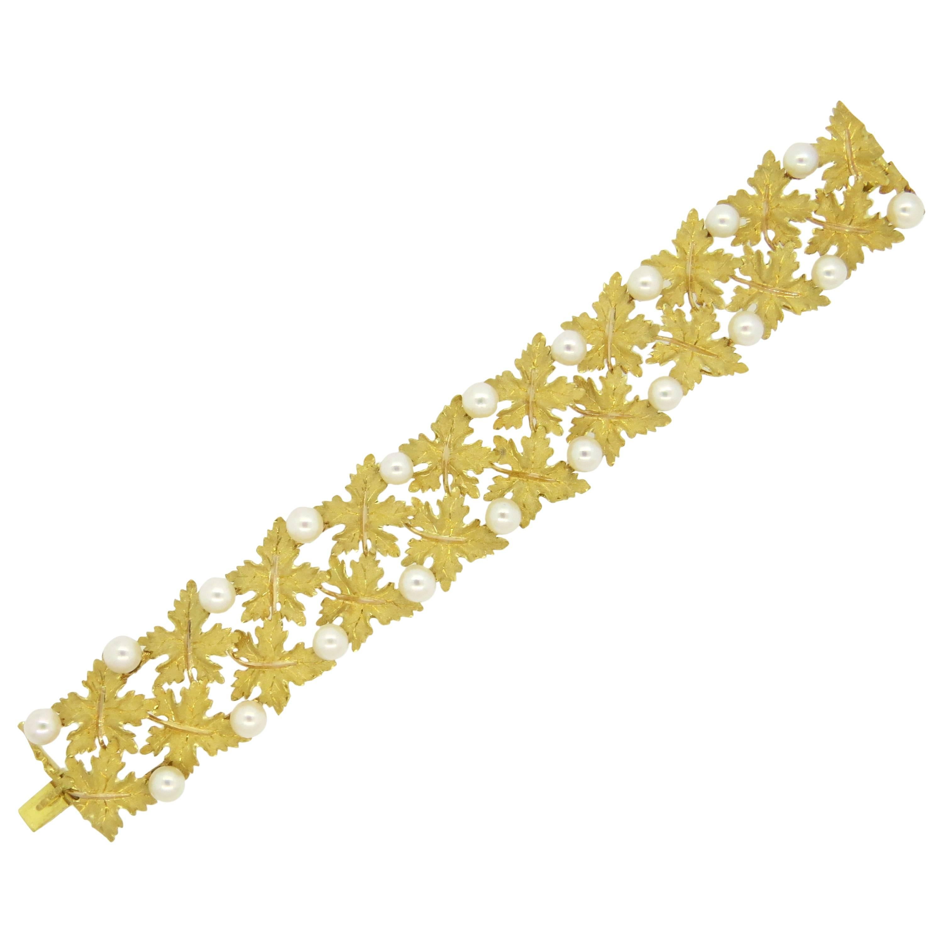 Buccellati Pearl Gold Leaf Motif Bracelet 