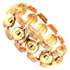 Bracelet à maillons larges vintage des années 1980 en or rose et jaune 14 carats