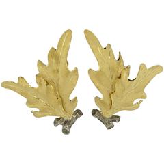 Buccellati Foglia Cardo Gold Leaf Earrings 