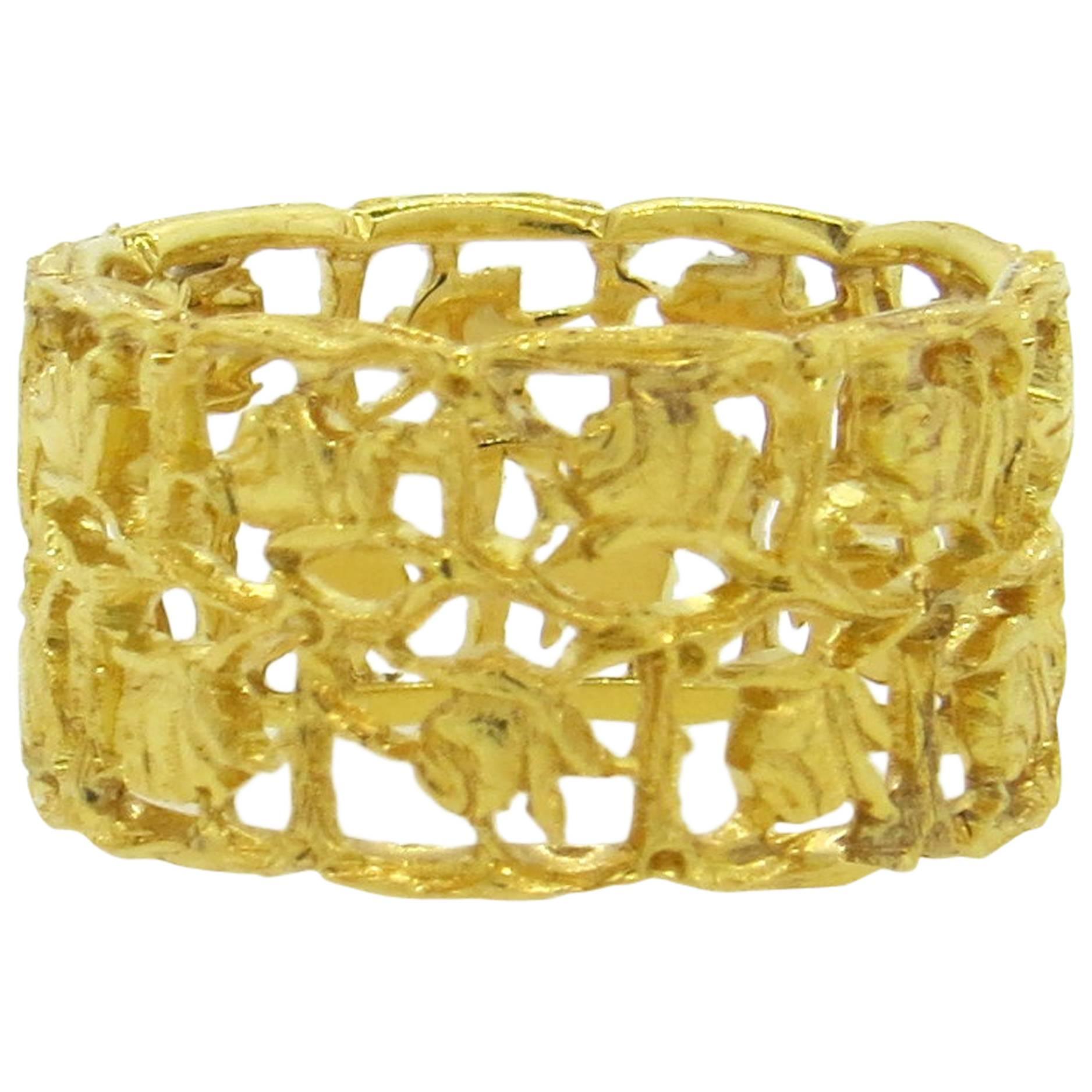Buccellati Gold Floral Motif Wide Band Ring 