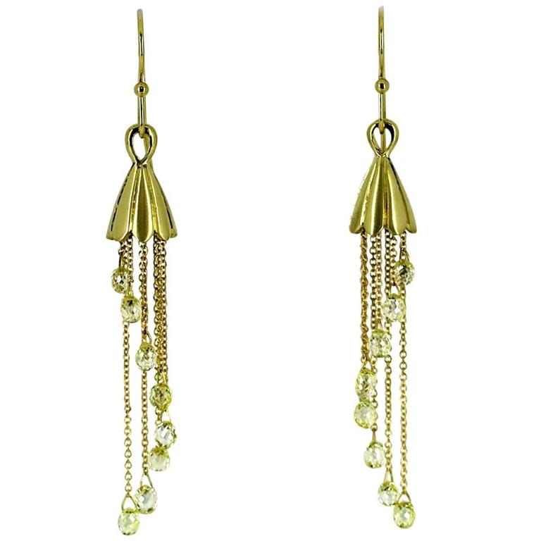 Briolette Diamond Gold Chandelier Dangle Earrings For Sale at 1stDibs