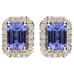 1.28 Carat Genuine Tanzanite and Diamond 14 Karat White Gold Earring