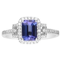 1.16 Carat Genuine Tanzanite and Diamond 14 Karat White Gold Ring