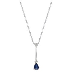 2/5 Carat Genuine Blue Sapphire and Diamond 14 Karat White Gold Necklace