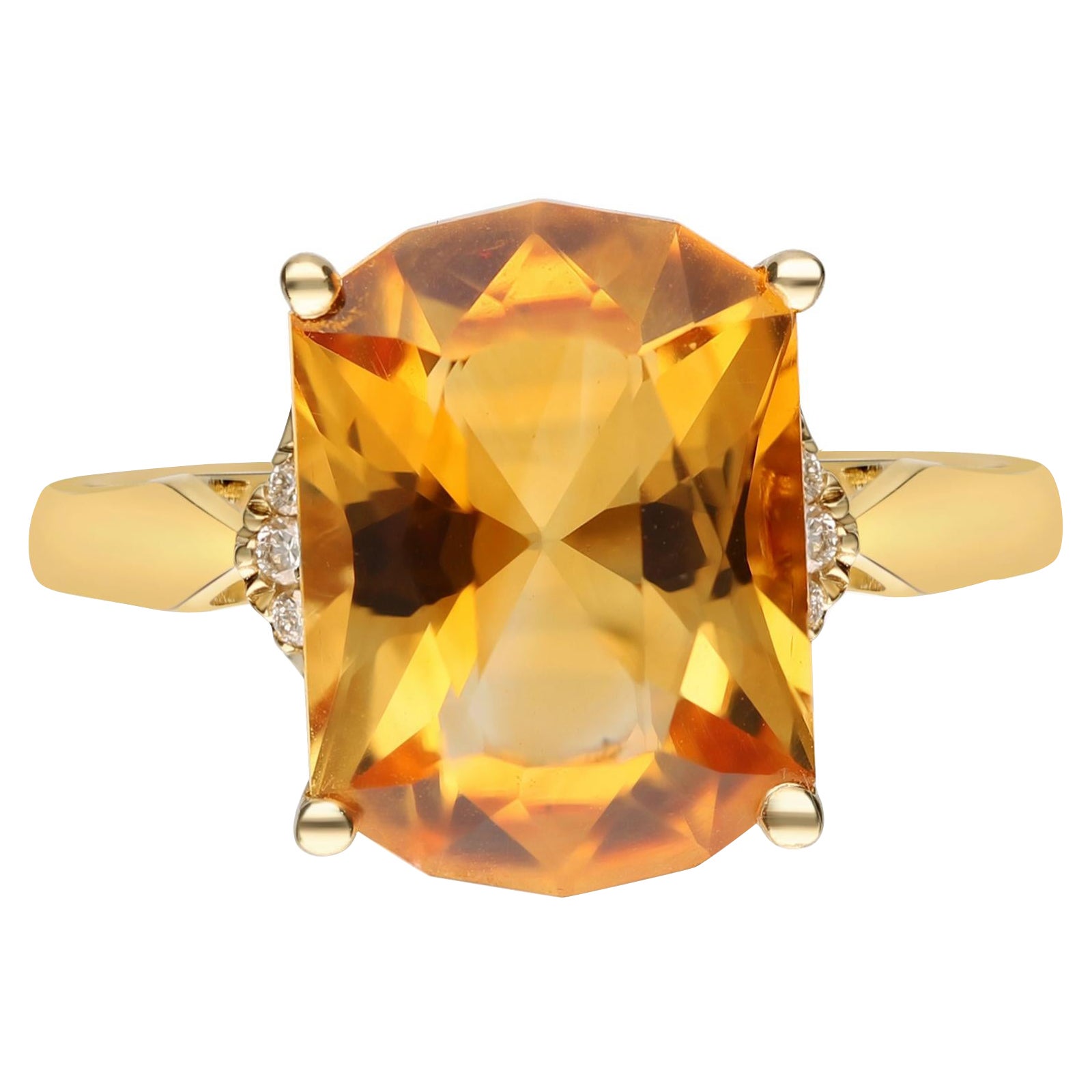 5.56 Carat Citrine and Diamond 14 Karat Yellow Gold Ring For Sale