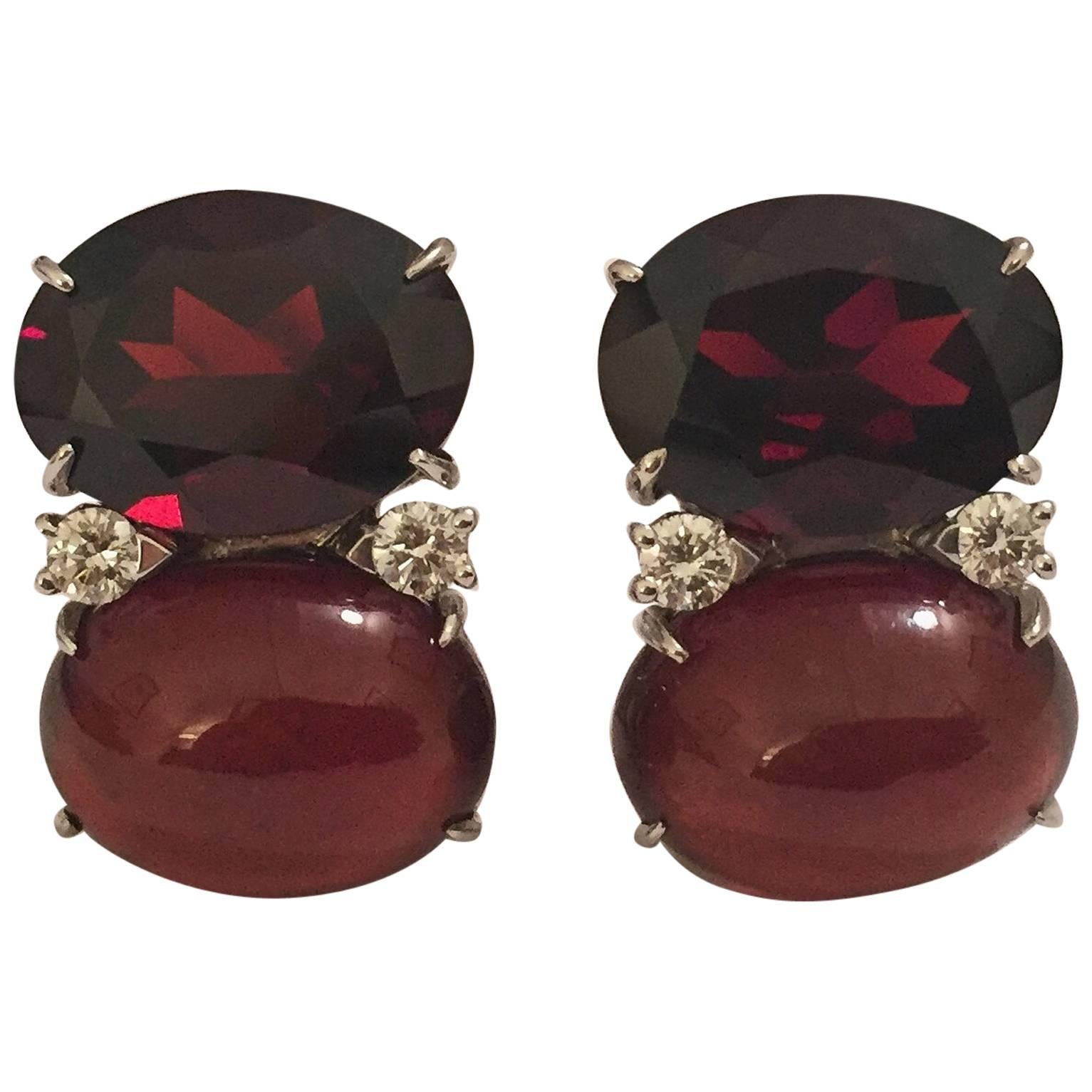 Grande GUM DROP Earrings with Garnet and Cabochon Garnet and Diamonds