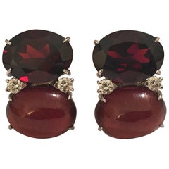 Jumbo GUM DROP™ Earrings with Garnet and Cabochon Garnet and Diamonds