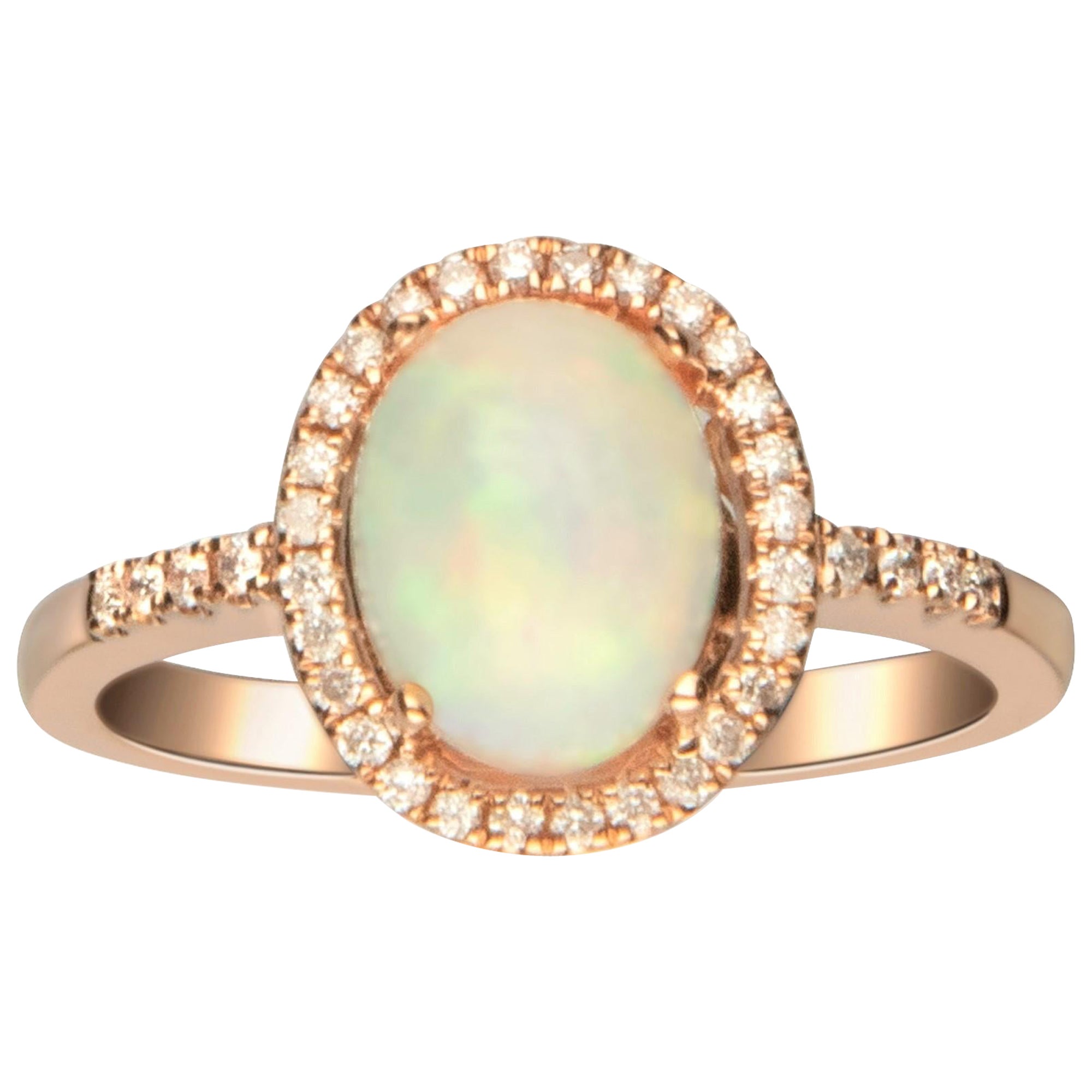 1.29 Carat Natural Opal and Diamond 14 Karat Rose Gold Ring For Sale