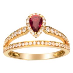 0.45 Carat Genuine Ruby and Diamond 14 Karat Yellow Gold Ring