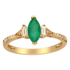 0.55 Carat Natural Emerald and Diamond 14 Karat Yellow Gold Ring