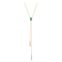 0.56 Carat Natural Emerald and Diamond 14 Karat White Gold Necklace