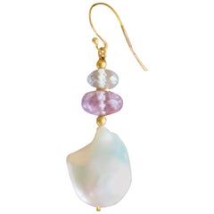 Marina J Aquamarine Amethyst Roundels with Baroque Pearl Earrings and Gold Hook
